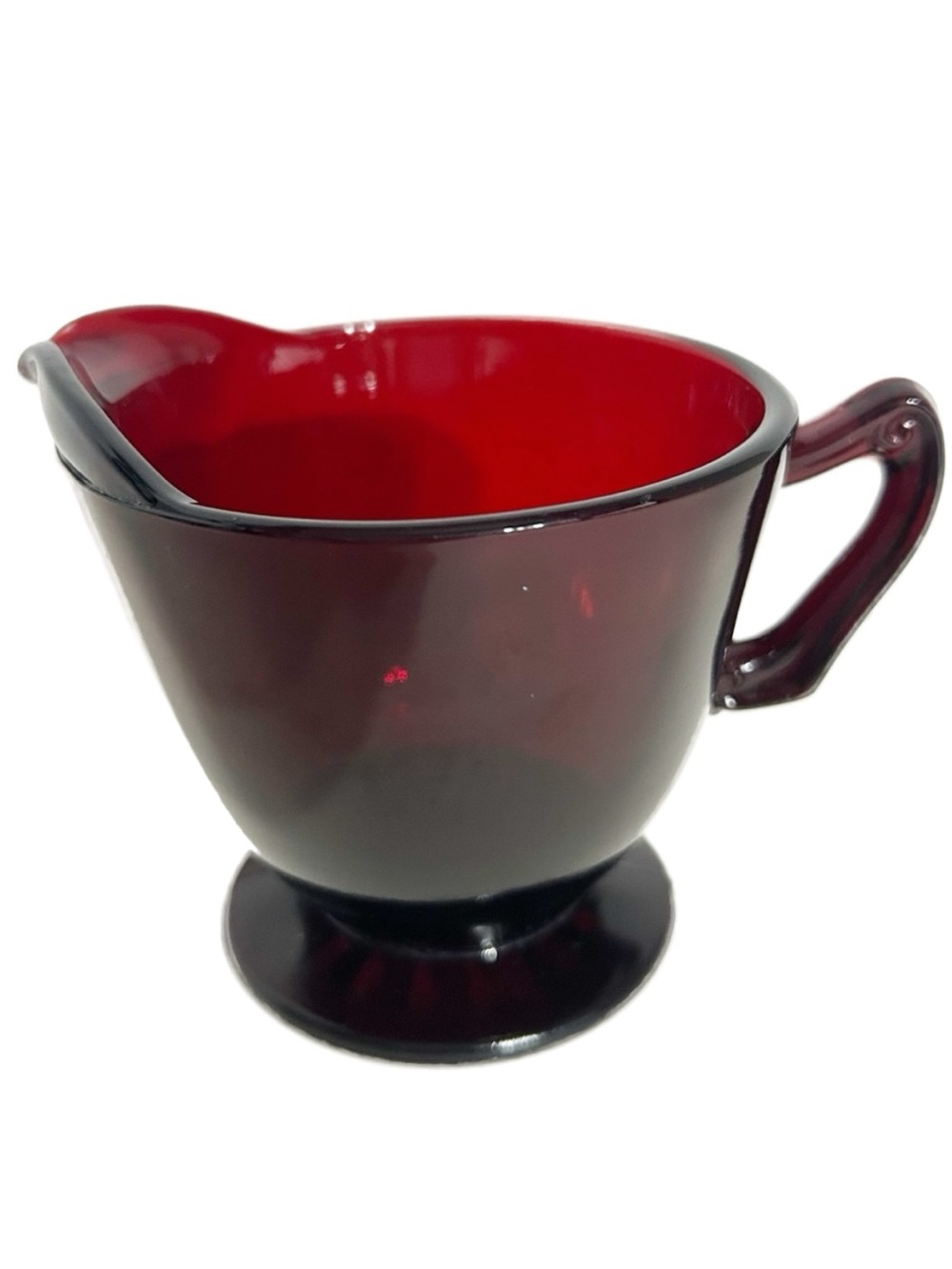 Vintage Anchor Hocking Royal Ruby Red Glass Foot Creamer Pitcher Starburst Base